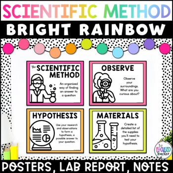 Preview of Scientific Method Posters & Experiment Template | Classroom Decor Bright Rainbow