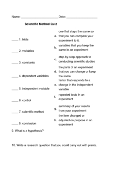 Scientific Method Quiz by Stef | Teachers Pay Teachers