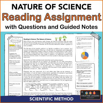 Preview of Scientific Method Scaffolded Reading Assignment | Nature of Science