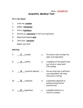 Preview of Scientific Method TEST- with varying levels of difficulty (with key)