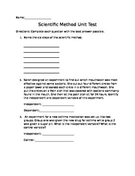 Preview of Scientific Method Unit Test