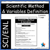 Scientific Method & Variables Definition