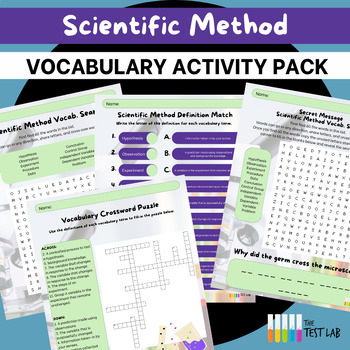 Preview of Scientific Method Vocabulary Activity Worksheet Puzzles Crossword Wordsearch