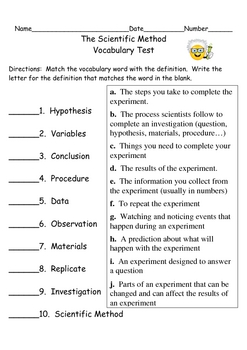 Preview of Scientific Method Vocabulary Test