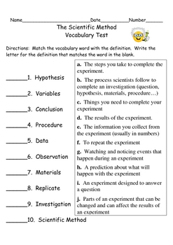 scientific method vocabulary test by more than a worksheet