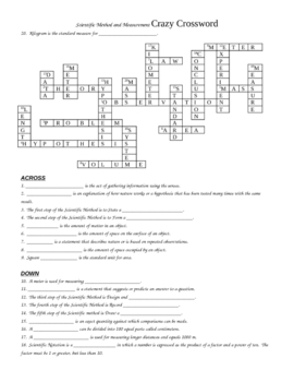 Scientific Method and Measurement Crossword Puzzle Review Worksheet