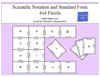 Preview of Scientific Notation:  4 x 4 Puzzle
