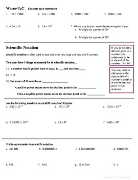Preview of Scientific Notation Notes Sheet!