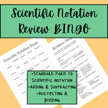 Preview of Scientific Notation Bingo Review Game