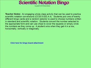 Preview of Scientific Notation Bingo for the SMARTboard 8.EE.A4