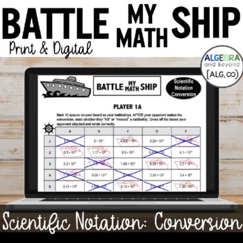 Preview of Scientific Notation Conversion | Battle My Math Ship Game | Print and Digital