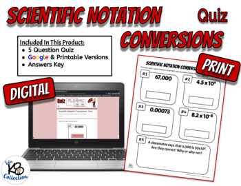 Preview of Scientific Notation Conversions  - Digital and Printable Assessment