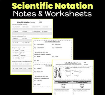 Preview of Scientific Notation Differentiated Guided Notes & Worksheets | 8.EE.3 | 8.EE.4
