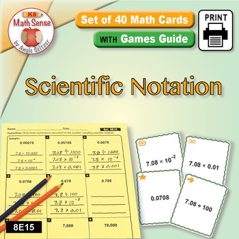 Preview of Scientific Notation & Equivalent Expressions: Math Sense Games & Activities 8E15