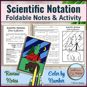 Preview of Scientific Notation - Exponent Foldable Notes & Camping Color by Number Activity