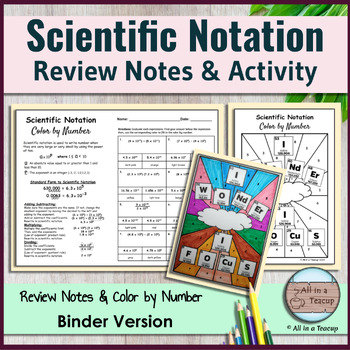 Preview of Scientific Notation - Exponents Review Notes and Color by Number Activity