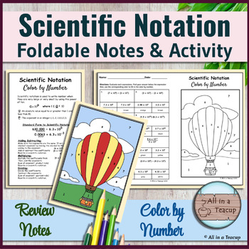 Preview of Scientific Notation Foldable Notes & Hot Air Balloon Color by number Activity
