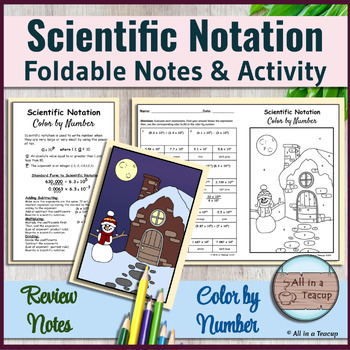 Preview of Scientific Notation Foldable Notes & Winter Color by Number Activity