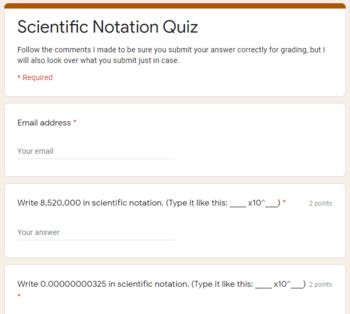 Preview of Scientific Notation Google Form - Distance Learning
