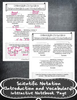 Preview of Scientific Notation Introduction and Vocabulary Notes Handout+Distance Learning