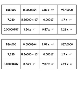 Preview of Scientific Notation Matching Cards