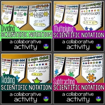Preview of Operations with Scientific Notation Math Pennant Activity Bundle