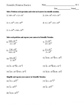 Preview of Scientific Notation Mathematical Operations Practice