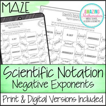Preview of Scientific Notation Worksheet - Negative Exponents Maze Activity