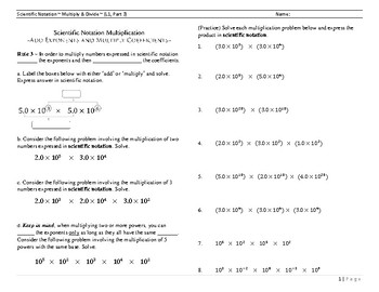 Preview of Scientific Notation ~ Multiply & Divide ~ Worksheet