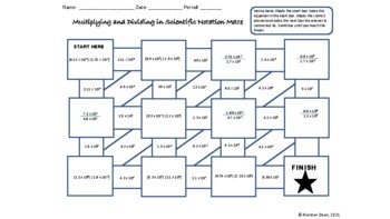 Preview of Scientific Notation Multiply and Divide Maze