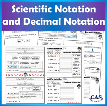 Preview of Scientific Notation (No Rounding) | Scaffolded Note| Worksheets + Answers