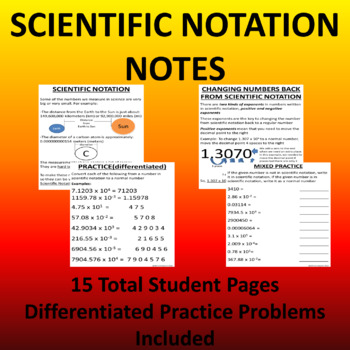 Preview of Scientific Notation Notes with Differentiated Practice for Chemistry or Physics