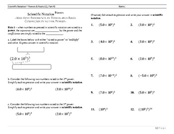 Preview of Scientific Notation ~ Powers and Roots ~ Worksheet