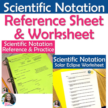 Preview of Scientific Notation Reference Sheet and Solar Eclipse Worksheet