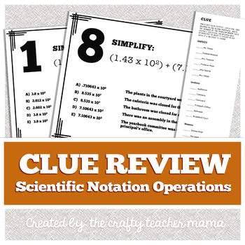 Preview of Scientific Notation Operations | Clue Game Walk Around Activity, Task Cards