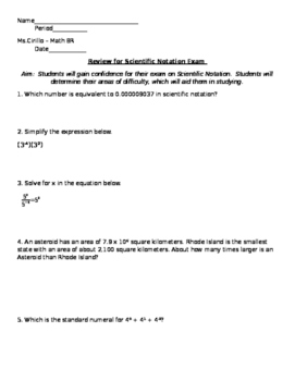 Preview of Scientific Notation Review Sheet - 8.EE.3 8.EE.4