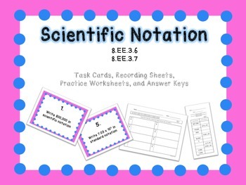 Preview of Scientific Notation Task Cards and Practice Worksheets