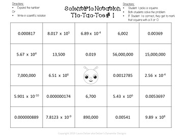 Scientific Notation Tic Tac Toe 5 x 5 Grid