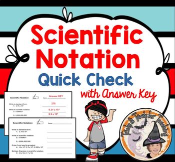 Preview of Scientific Notation Quick Check Worksheet with Answer Key