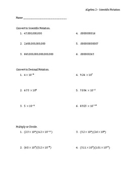 Preview of Scientific Notation Worksheet & Key