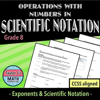 Preview of Scientific Notation Worksheet - Operations with Numbers in Scientific Notation