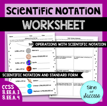 Preview of Scientific Notation Worksheet - Solar System