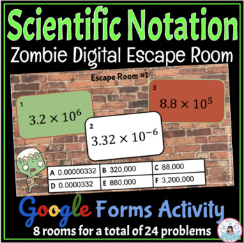 Preview of Scientific Notation Zombie Digital Math Escape Room - Google