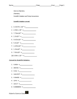 Preview of Scientific Notation and Temp Conversion Worksheet 2