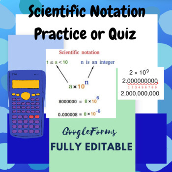 Preview of Scientific Notation problem set/quiz -Digital google form