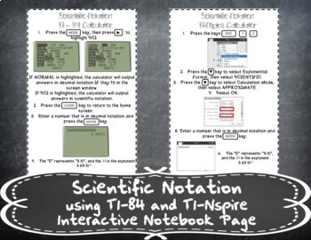 Preview of Scientific Notation using a Calculator Handout Notes (TI-84 and TI-Nspire)