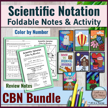 Preview of Scientific Notations Bundle of Foldable Notes & Color by Number Activities