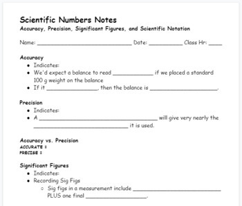 Preview of Scientific Numbers Student Notes