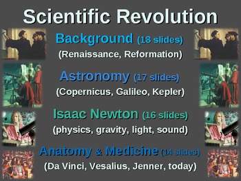 Preview of Scientific Revolution (ALL 4 PARTS) textual, visual, engaging, EPIC 67-slide PPT