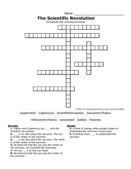 Scientific Revolution Crossword by Conley s Cool ESL TPT